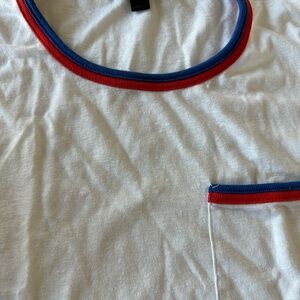 J. Crew Summer Classic White T-Shirt with Red and Blue Trim
